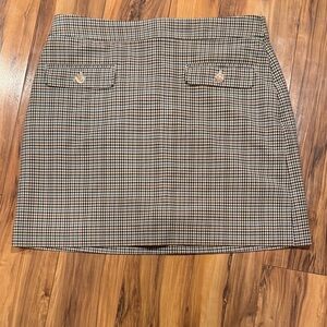 LOFT Tan and Black Checkered Mini Skirt